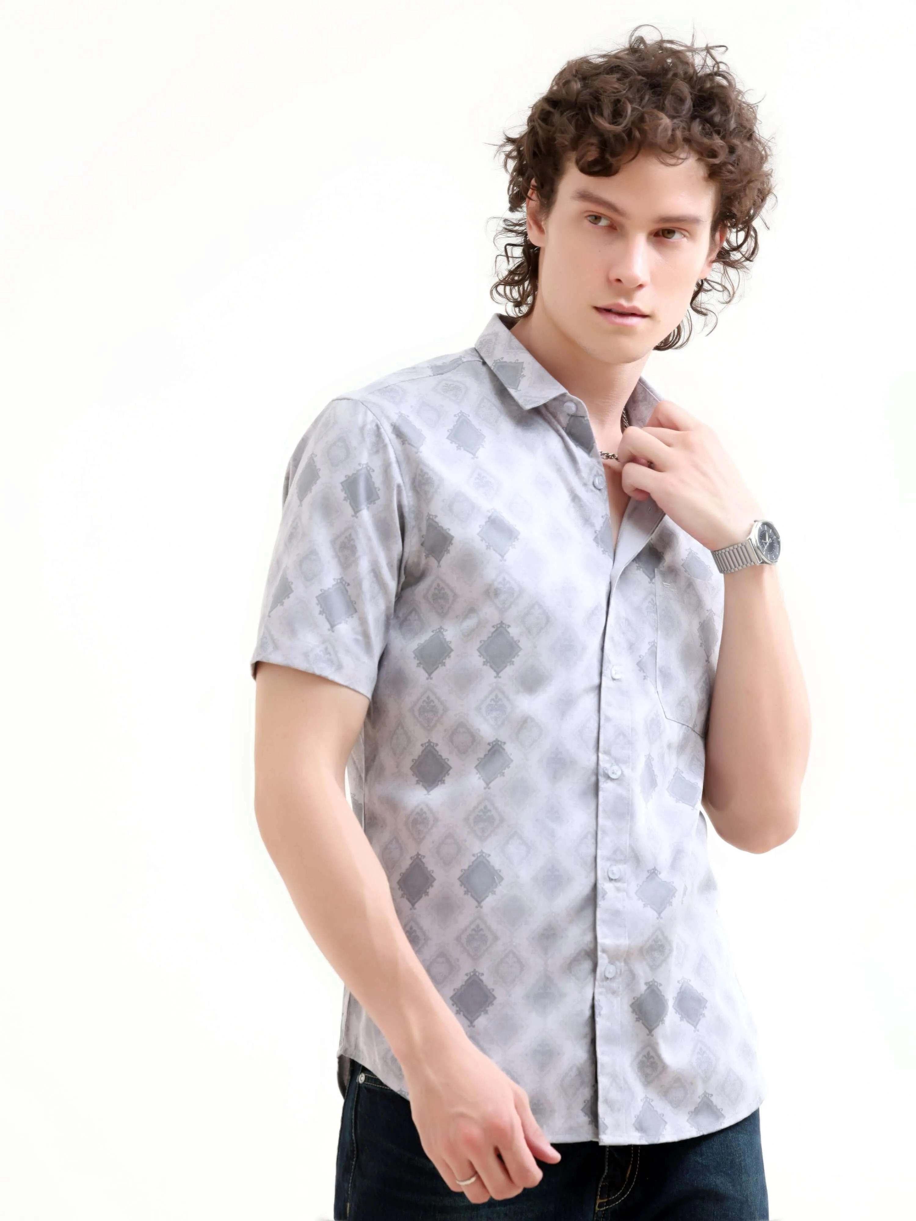 Abstract Bloom Print Grey Shirt