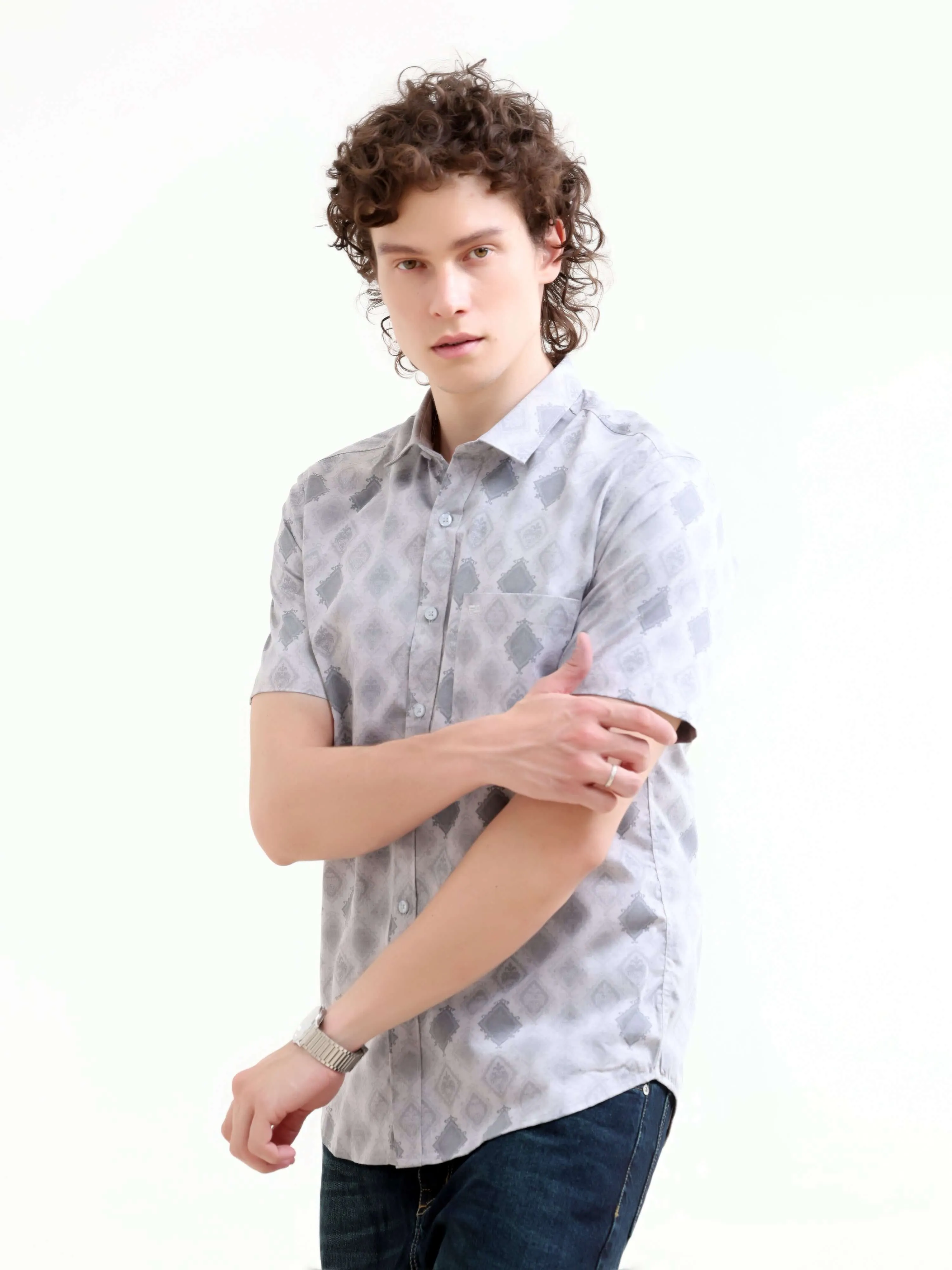 Abstract Bloom Print Grey Shirt