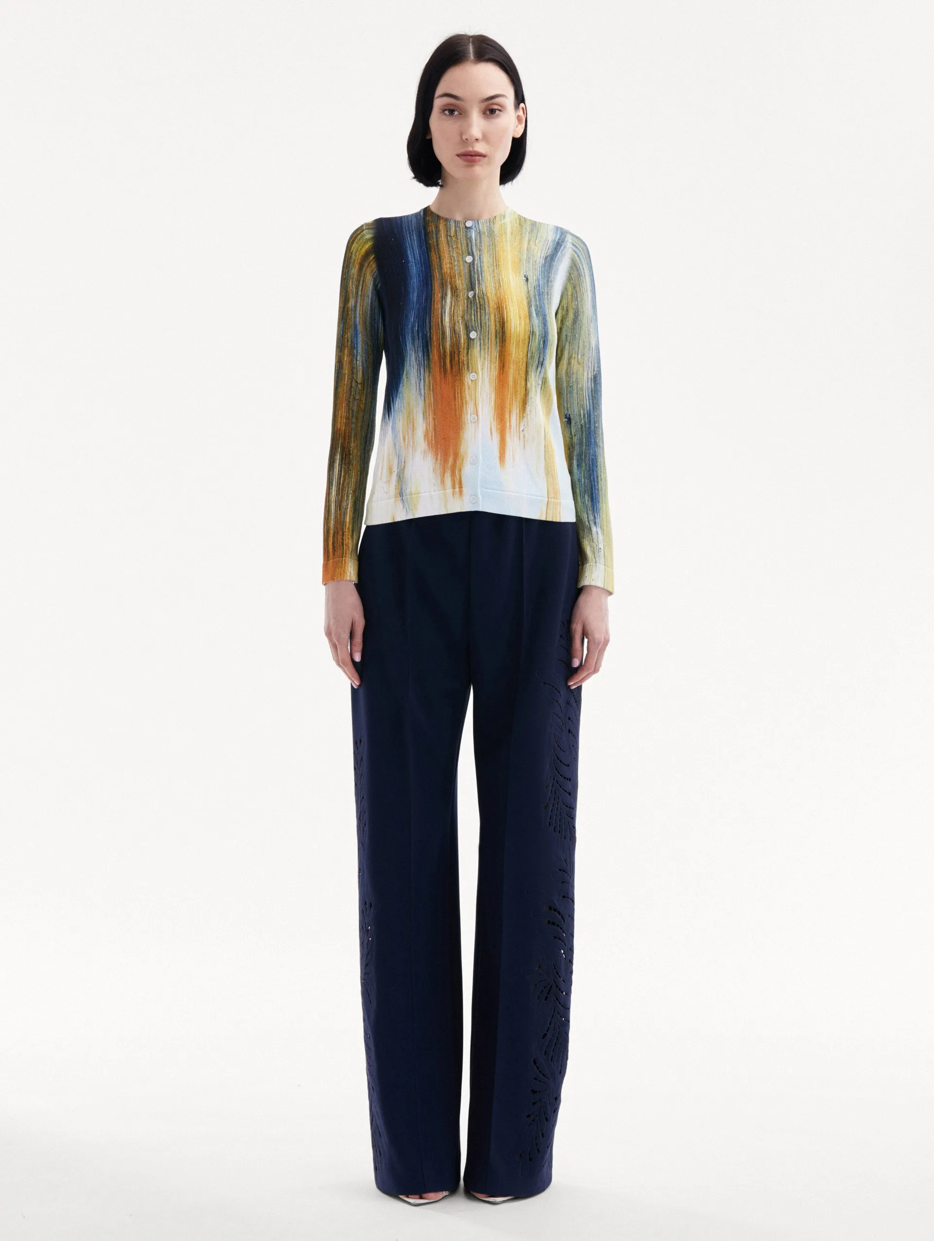 Abstract Brushstroke Printed Cardigan