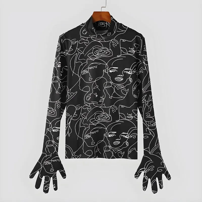 Abstract Faces Gloves Top