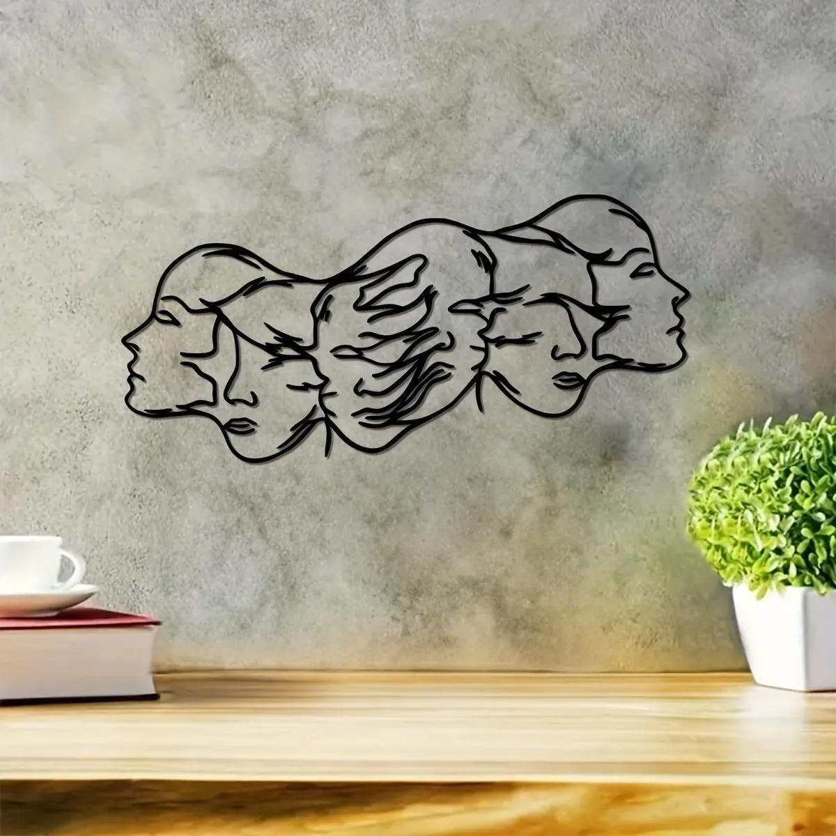 Abstract Faces Metal Wall Art: A Picasso-inspired Modern Wall Décor Sculpture for Minimalist and Boho-style Interiors