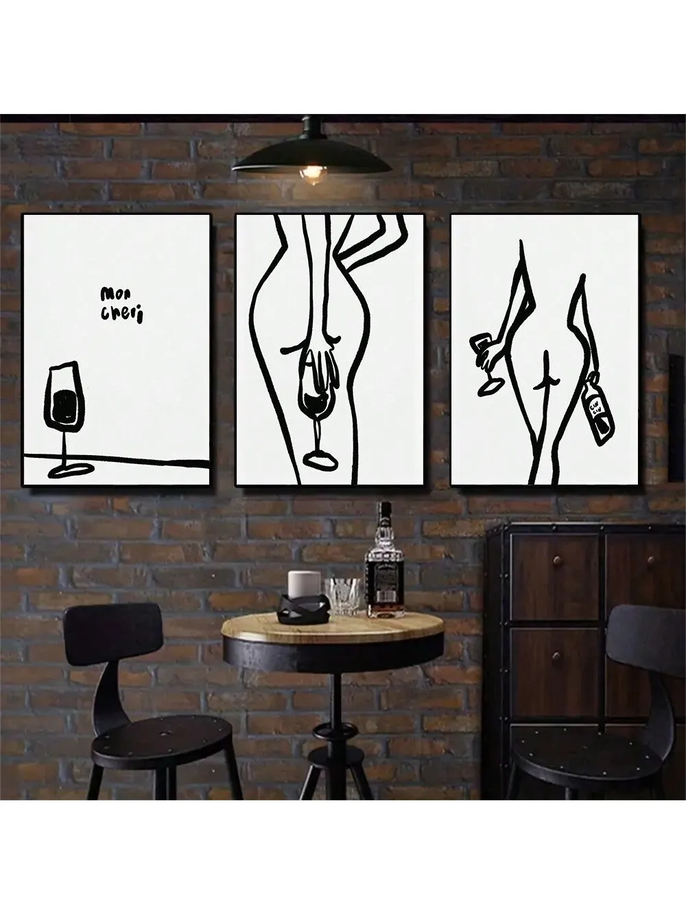 Abstract Girl Line Canvas Alcohol Poster Set for Home Wall Art Decor