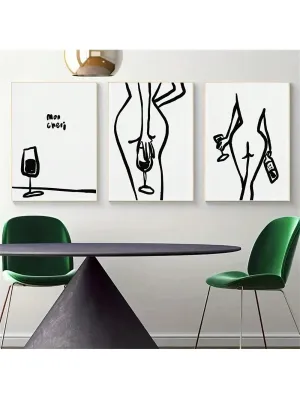 Abstract Girl Line Canvas Alcohol Poster Set for Home Wall Art Decor