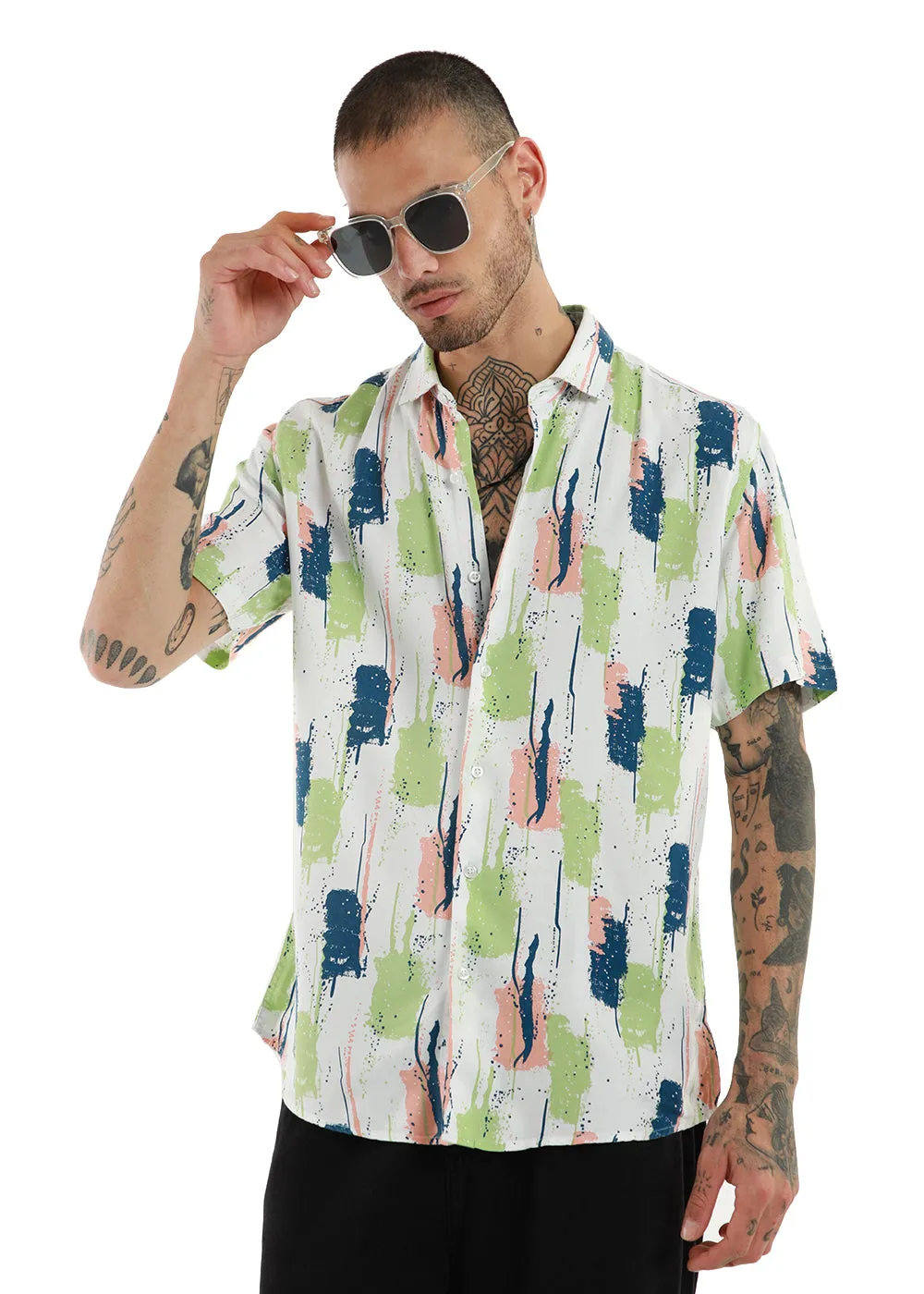 Abstract Green Print Half Sleeve Shirt