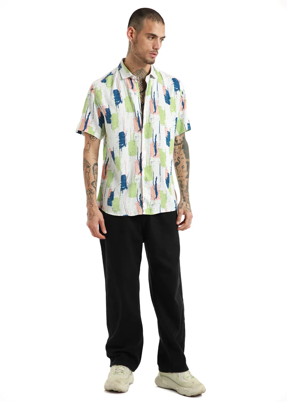 Abstract Green Print Half Sleeve Shirt