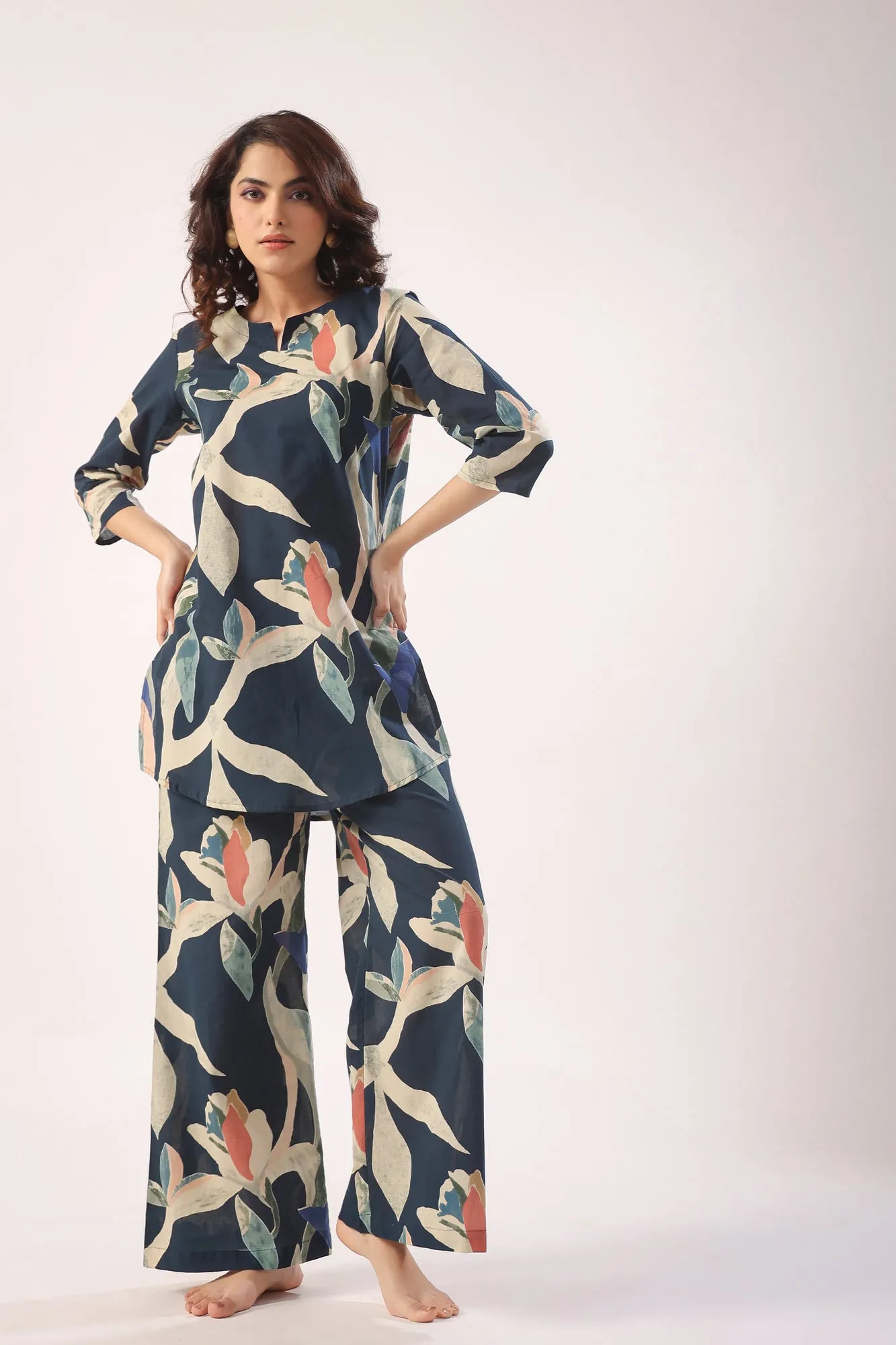 Abstract Strokes On Indigo Blue Lounge Co-ord Set