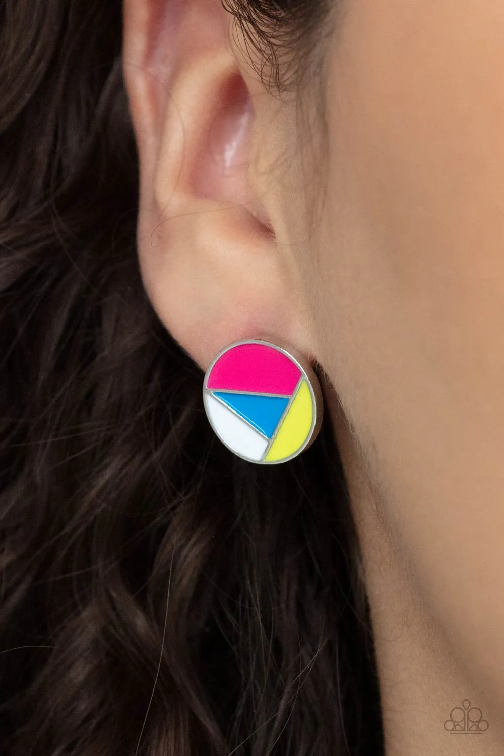 Artistic Expression Multi Pink, Blue and Yellow Post Earrings - Paparazzi Accessories