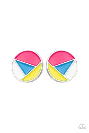 Artistic Expression Multi Pink, Blue and Yellow Post Earrings - Paparazzi Accessories