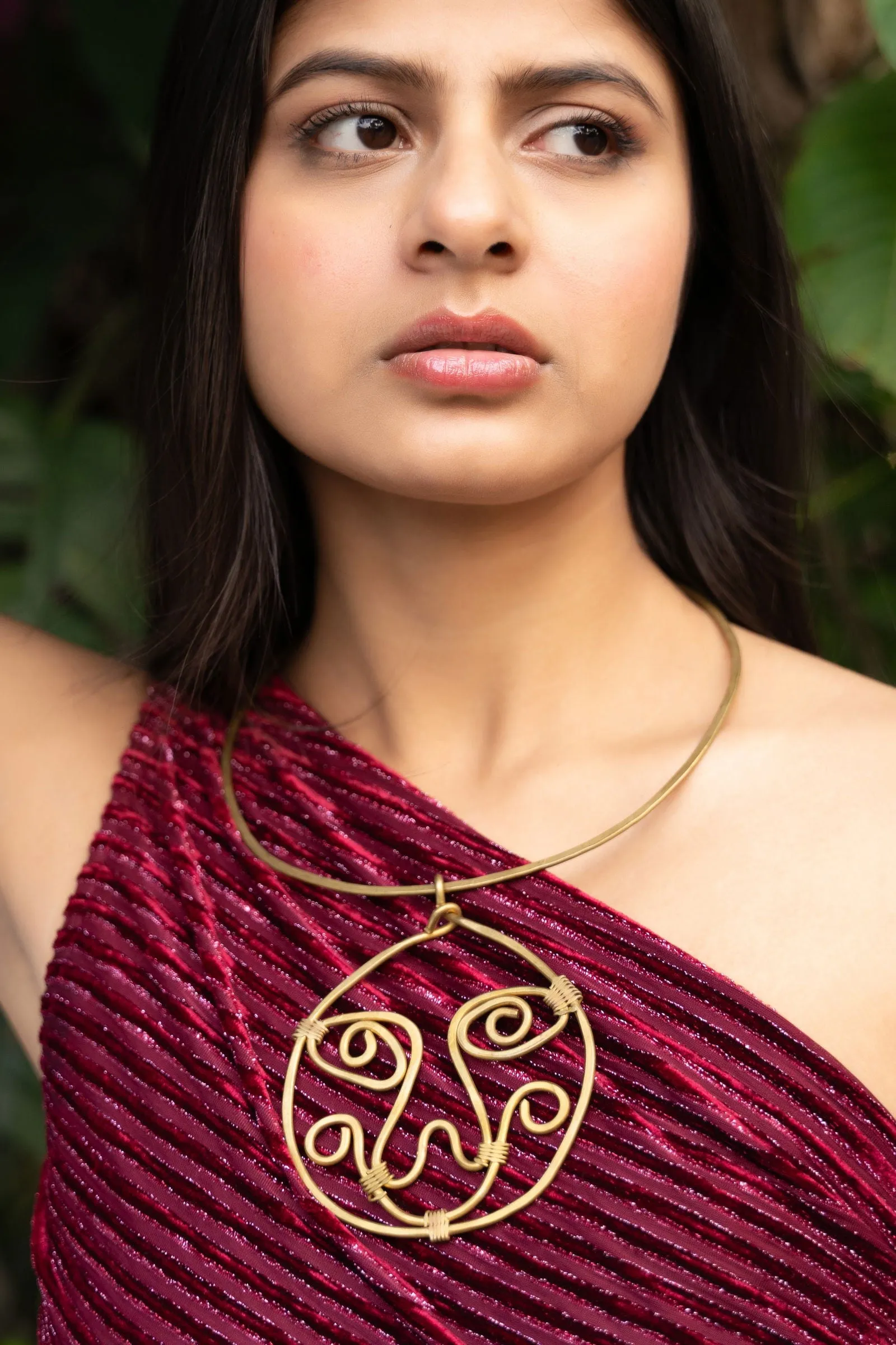 Artistic Handmade Dokra Brass Abstract Face Spiral Necklace - Unique Statement Jewelry Piece