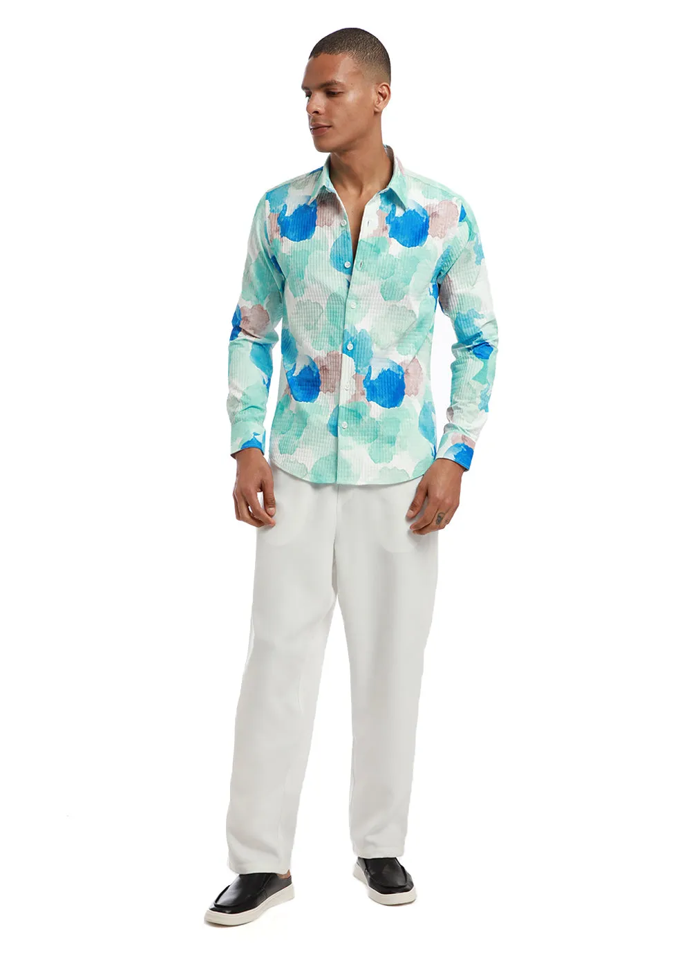 Azure Abstract Print Puff Shirt