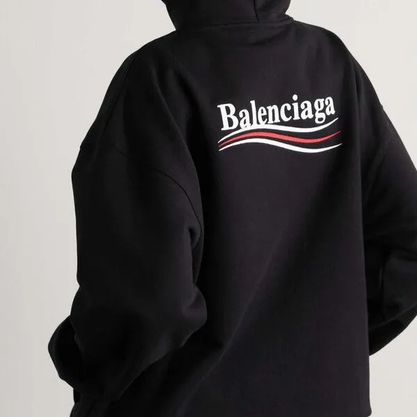 Balenciaga Political Campaign Embroidery Logo Large Fit Hoodie Black