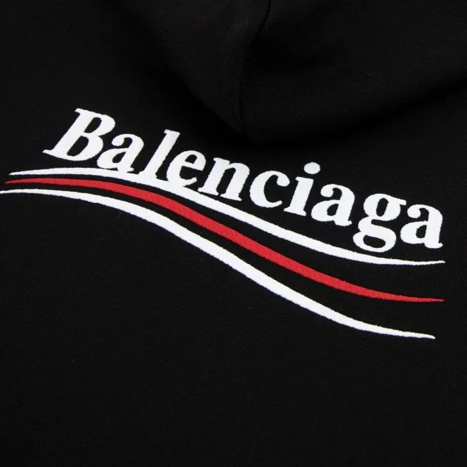 Balenciaga Political Campaign Embroidery Logo Large Fit Hoodie Black