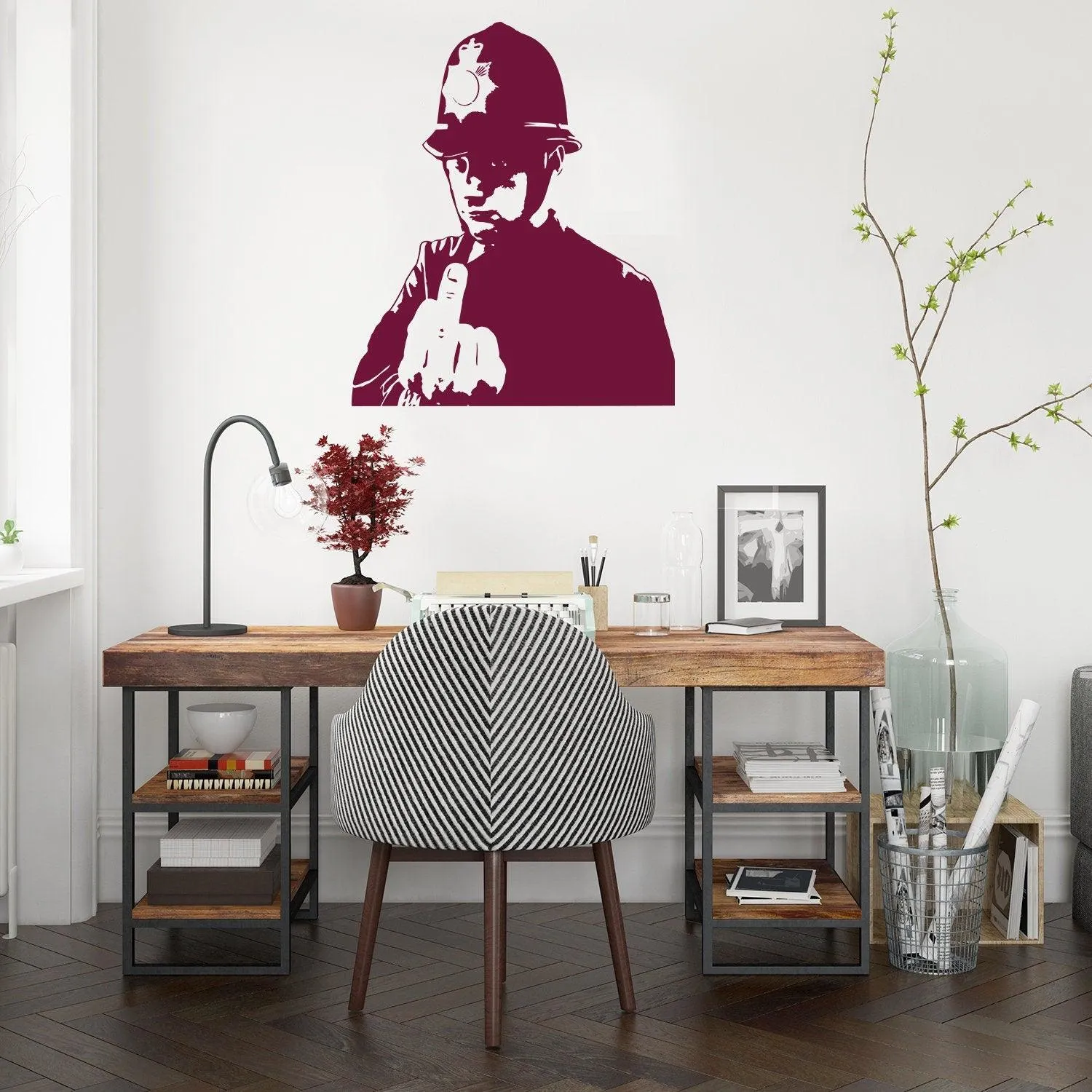 Banksy Middle Finger Art Wall Decal - Street Police Graffiti Work Policeman Sticker