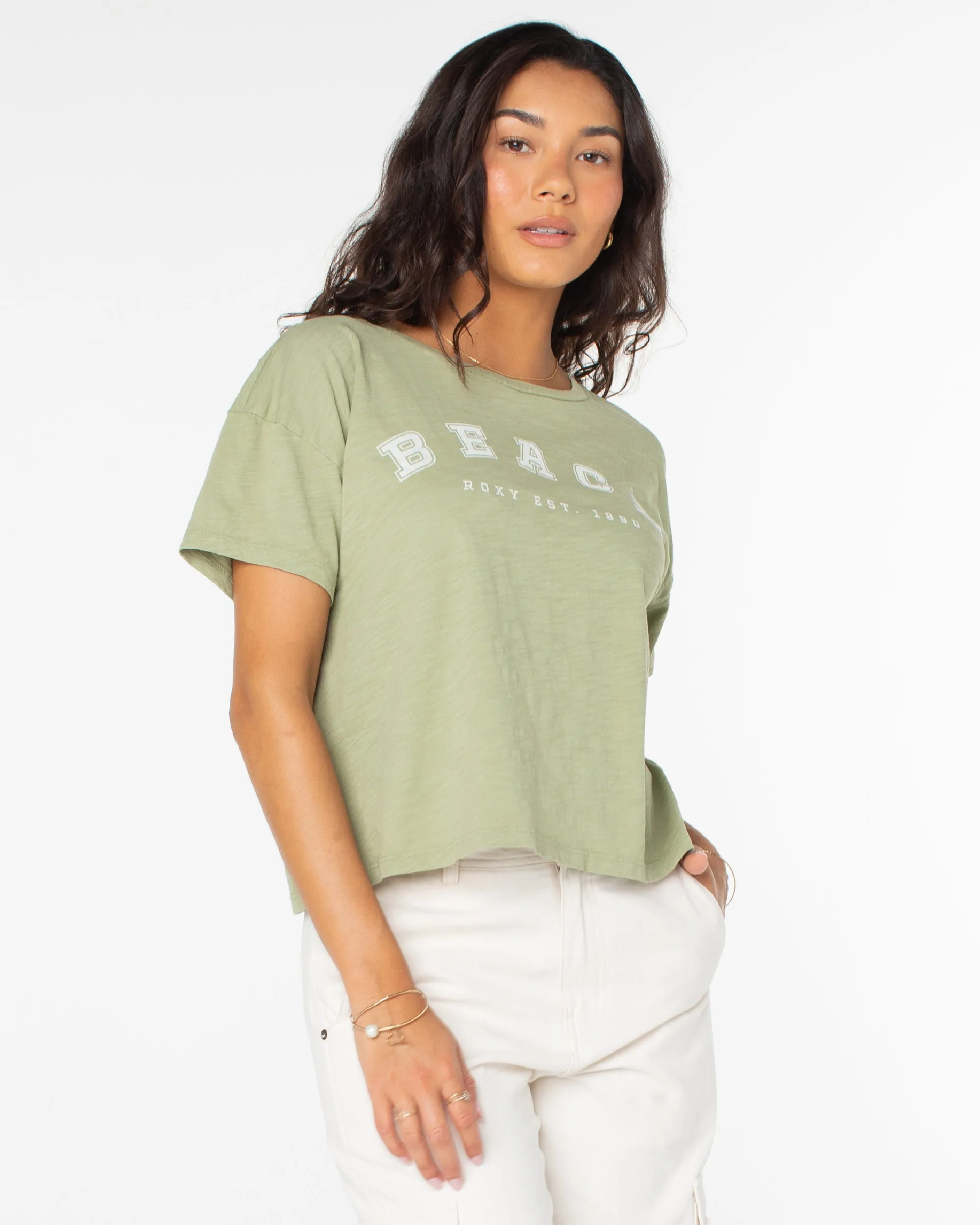 Beach Collegiate T-Shirt - Oil Green