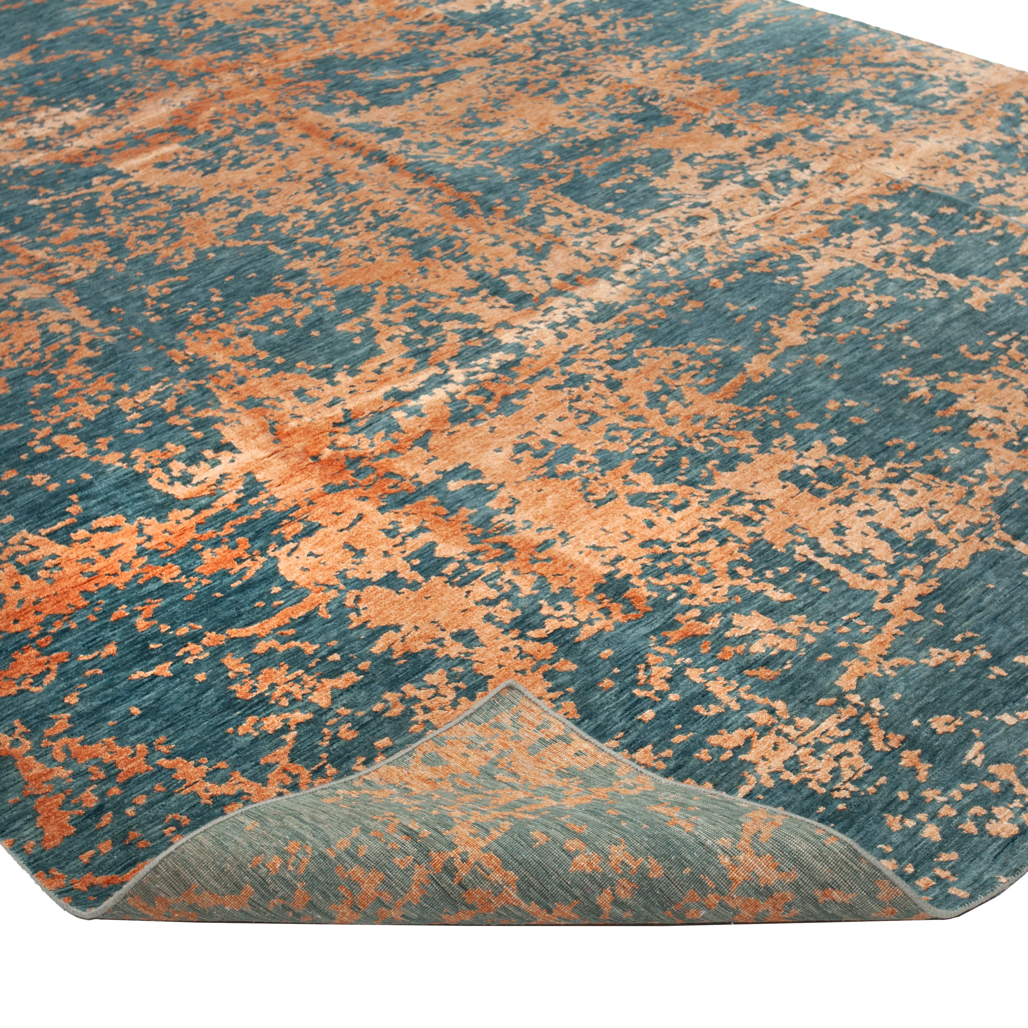 Blue & Orange Modern Wool Blend Rug - 9' x 12'3"