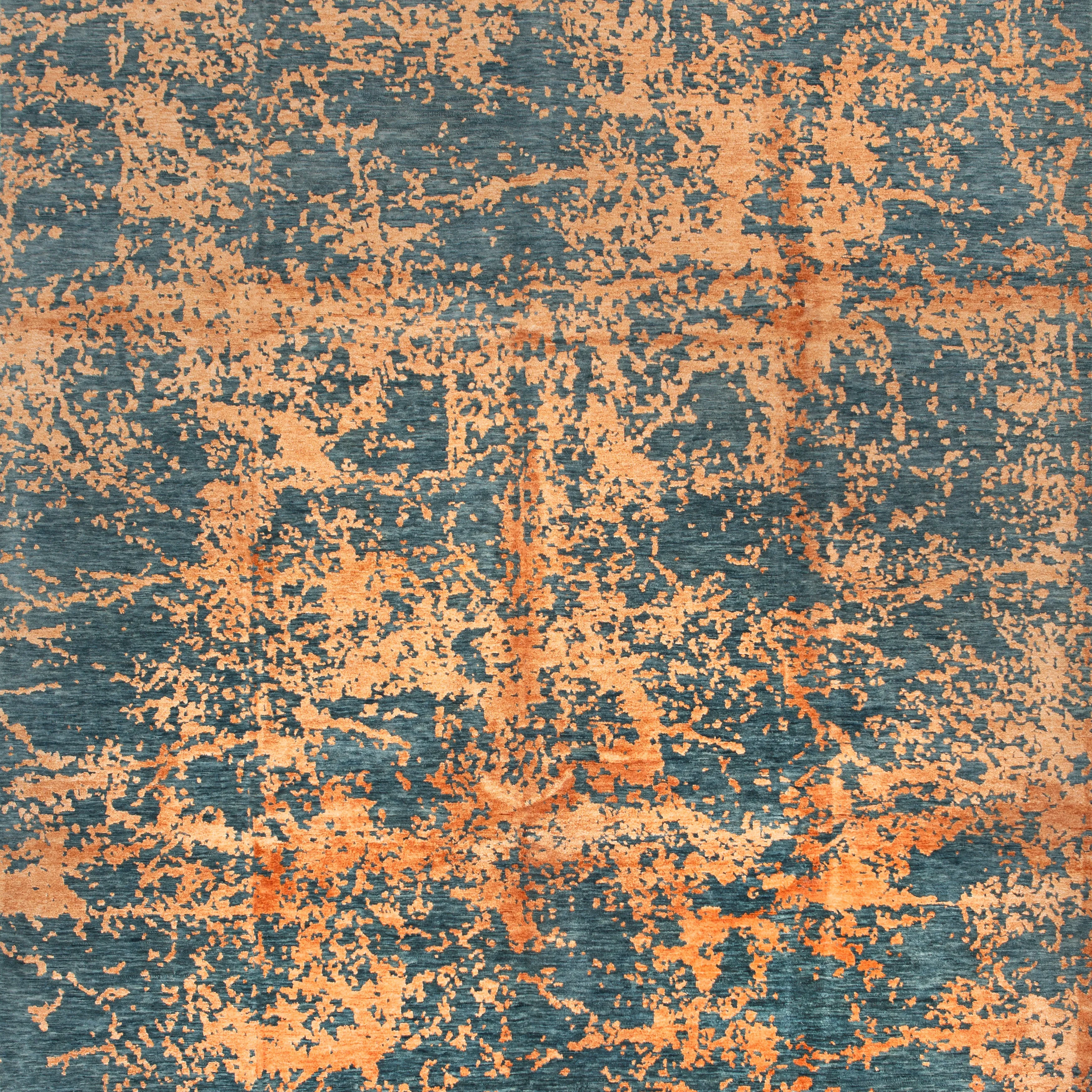 Blue & Orange Modern Wool Blend Rug - 9' x 12'3"