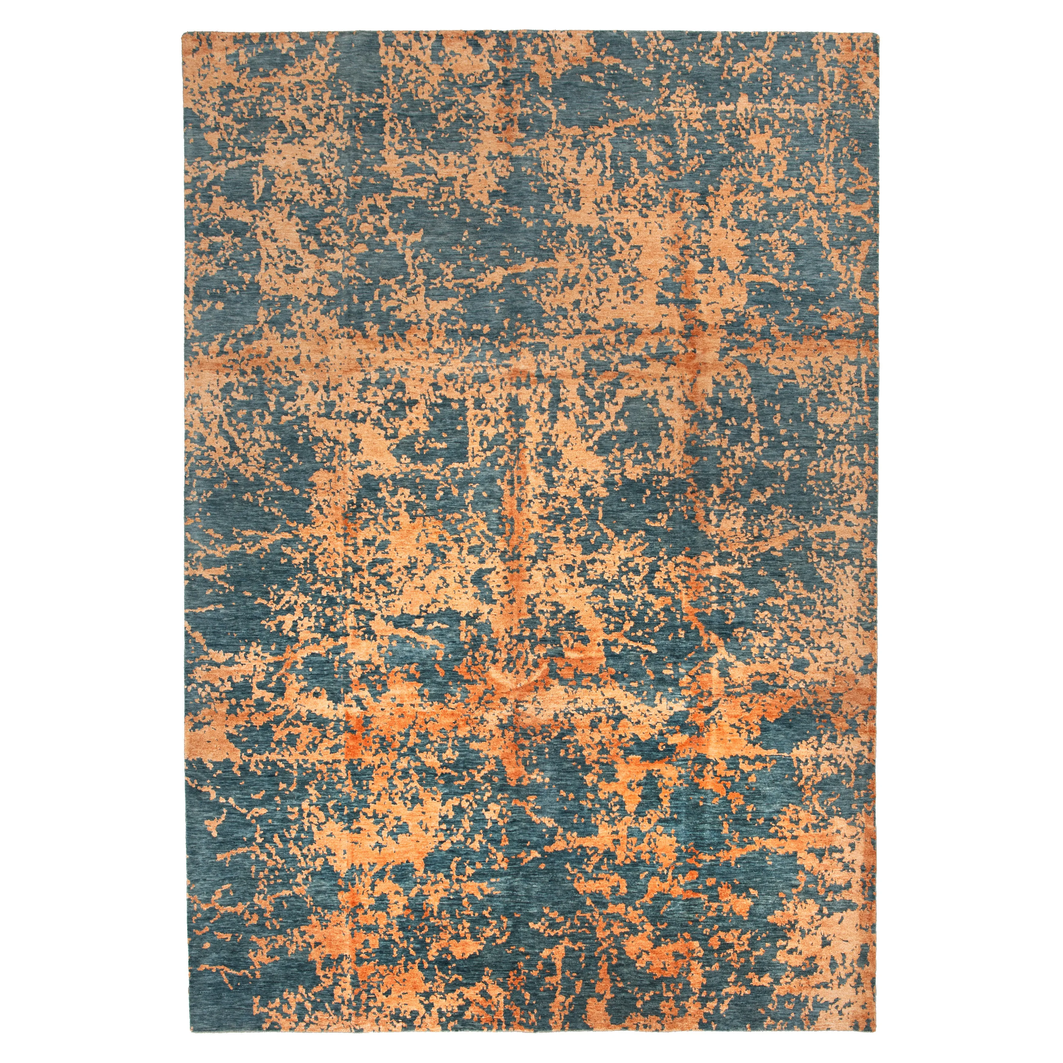 Blue & Orange Modern Wool Blend Rug - 9' x 12'3"