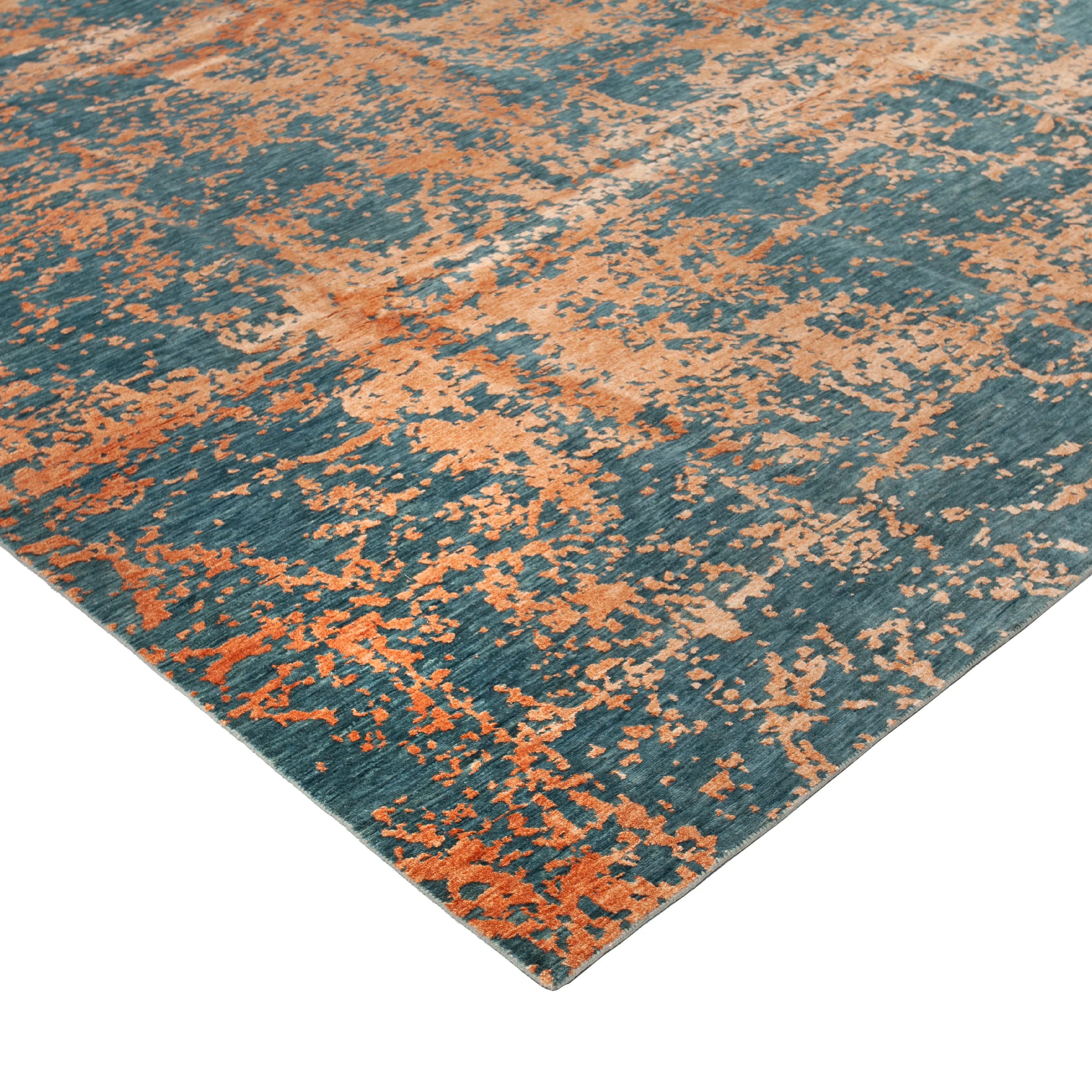 Blue & Orange Modern Wool Blend Rug - 9' x 12'3"