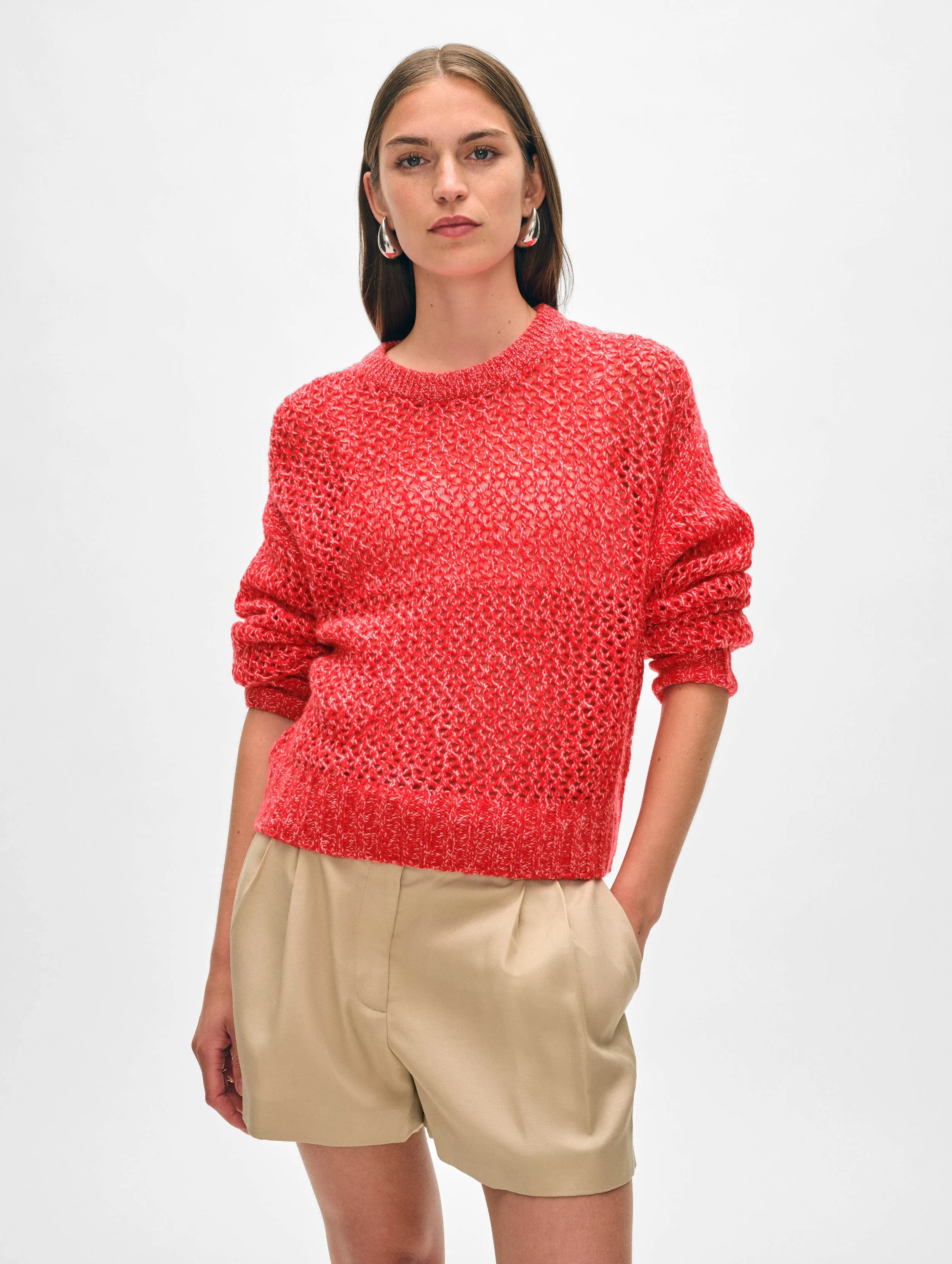 Cashmere Marled Mesh Crewneck