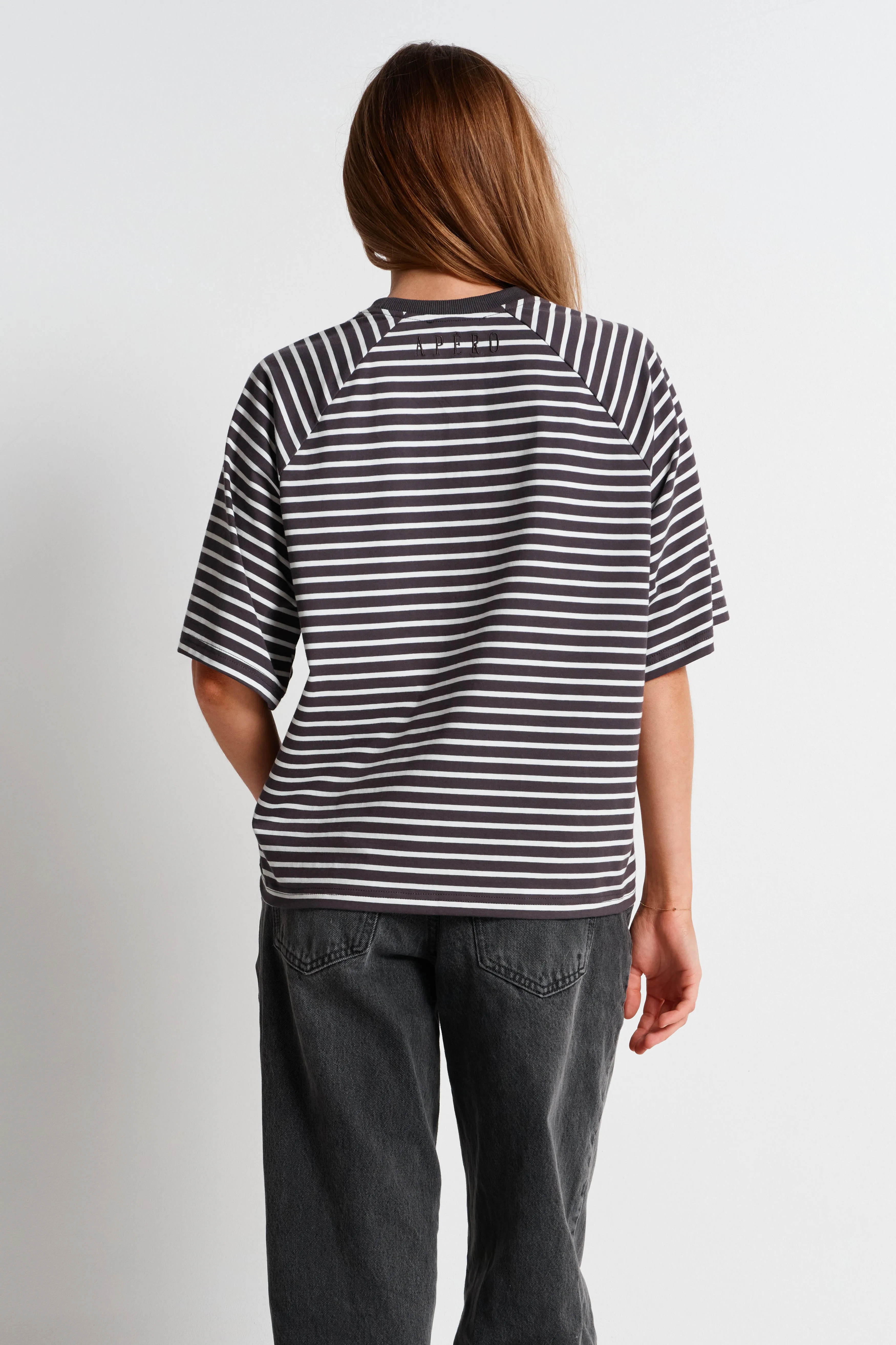 Classique Stripe Box-Cut Tee - Charcoal / White