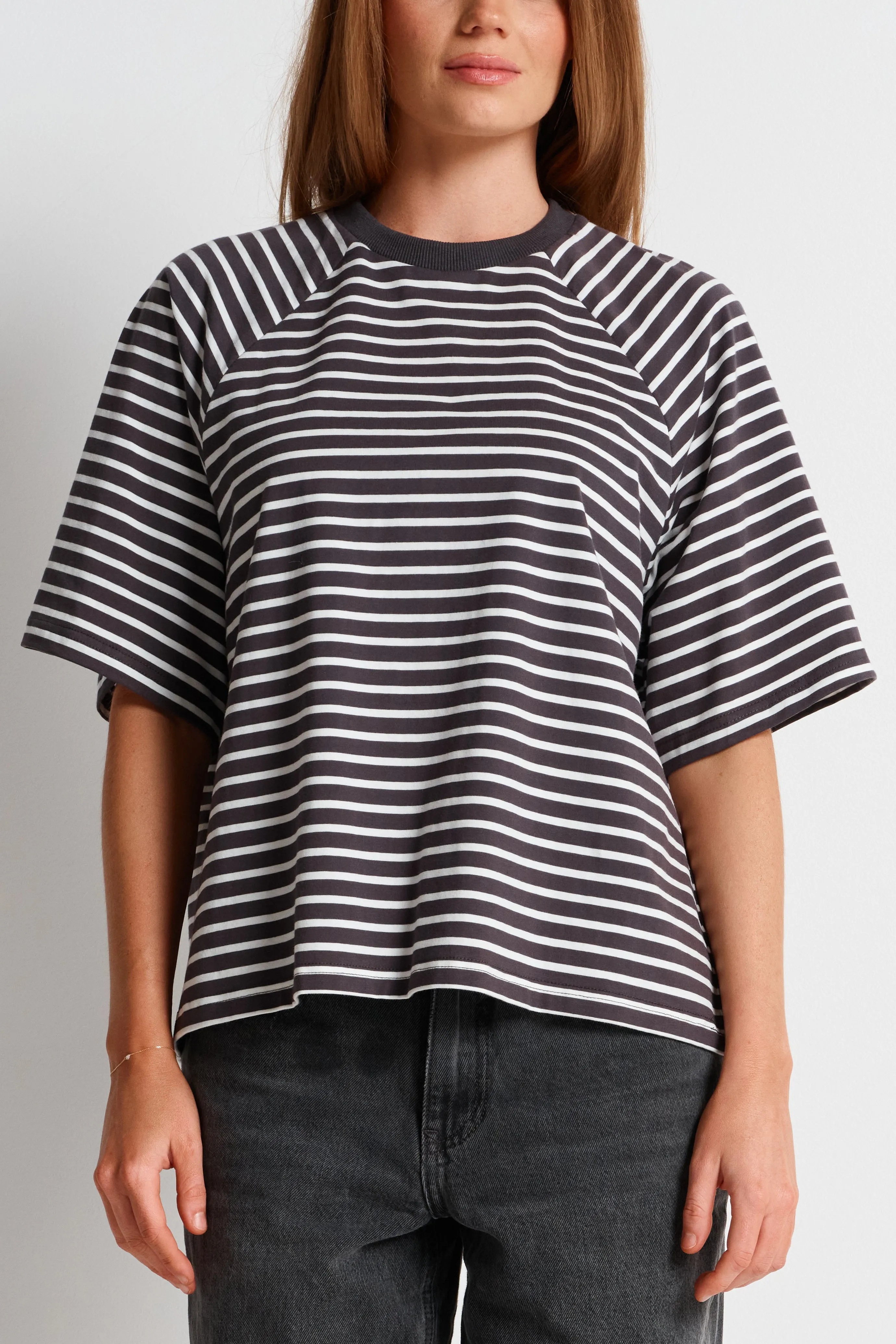 Classique Stripe Box-Cut Tee - Charcoal / White