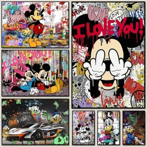 Disney Graffiti Cartoon Mickey Mouse and Donald Duck Canvas Paintings Art Prints