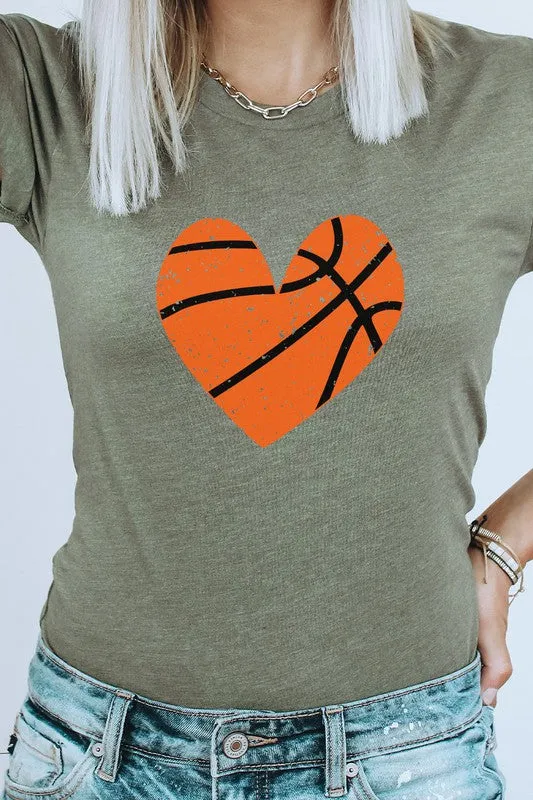 Distressed Basketball Hearts Sports Graphic Tee