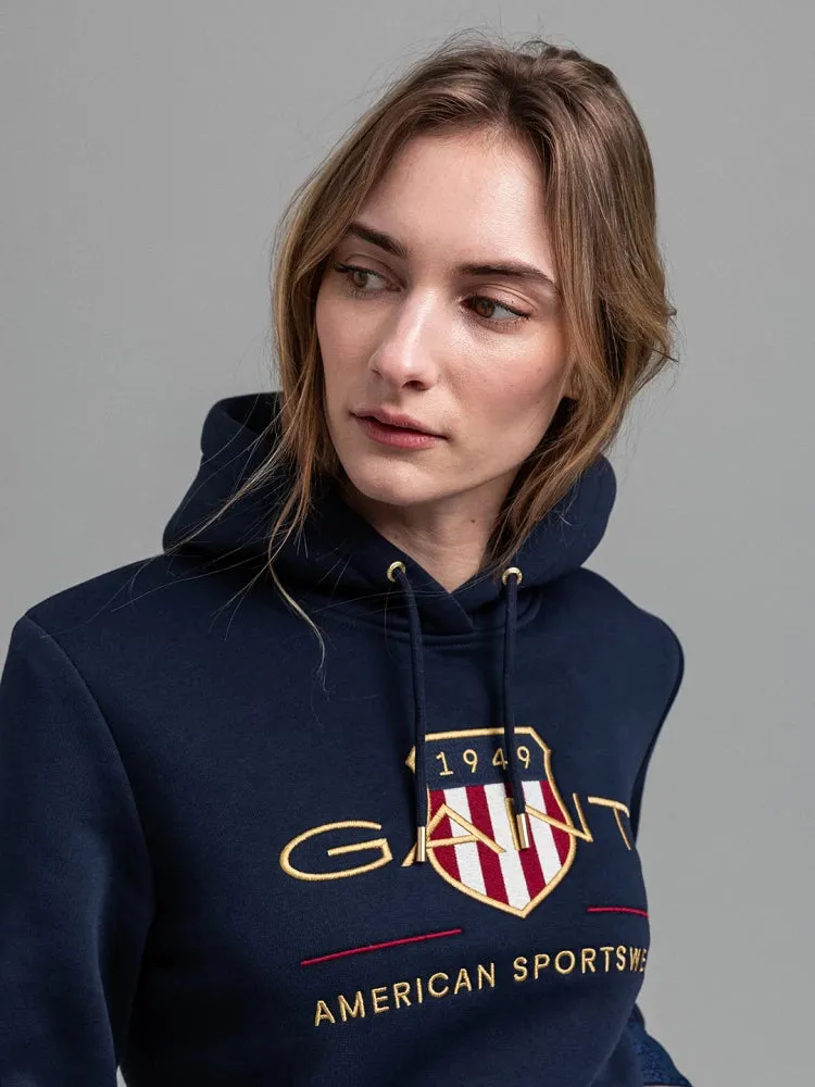 Gant Women Blue Embroidered Hooded Sweatshirt