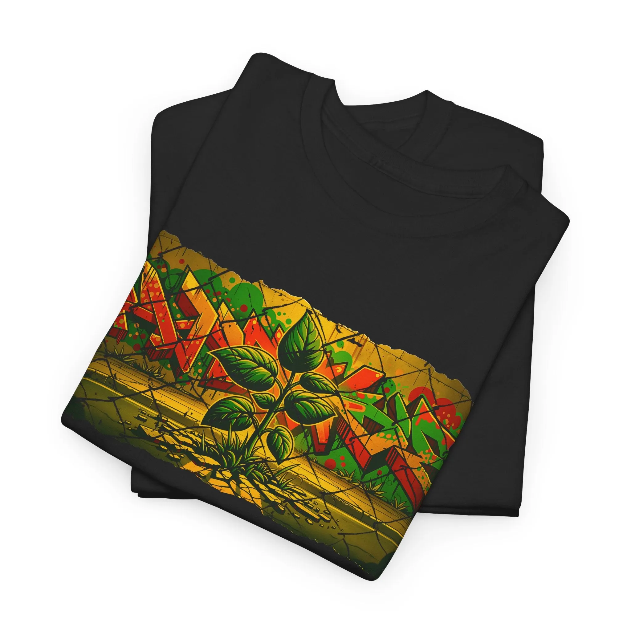 Graphic Art Skater Tee with Urban Nature and Graffiti Design