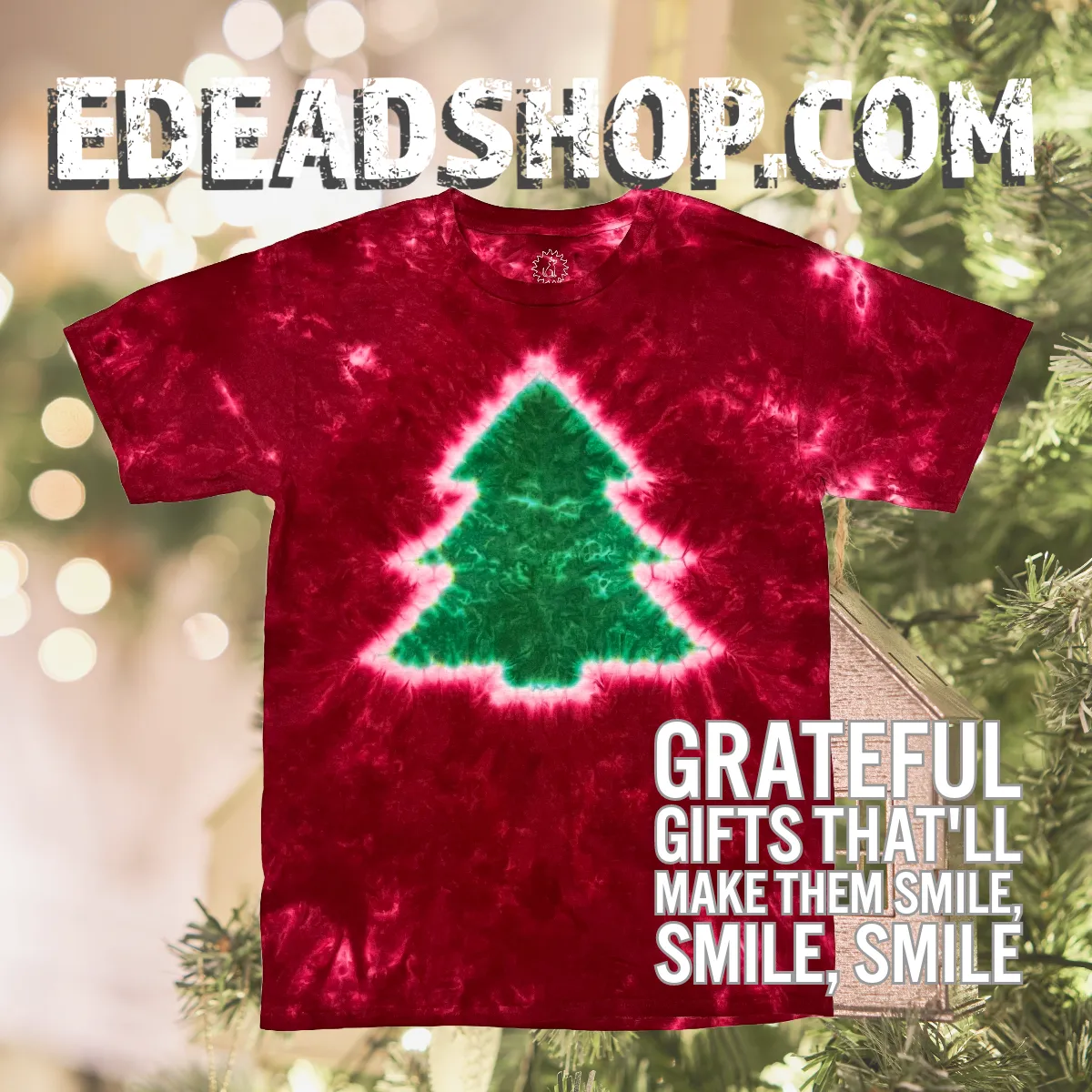 Green Tree on Red Adult Tie Dye