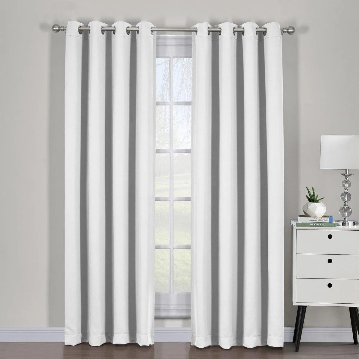 Greyish White Ava Grommet Blackout Weave Curtains Panels With Tie Backs Pair (Set Of 2)