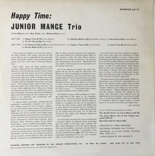 Junior Mance Trio - Happy Time (LP, Album, Mono) (VG )