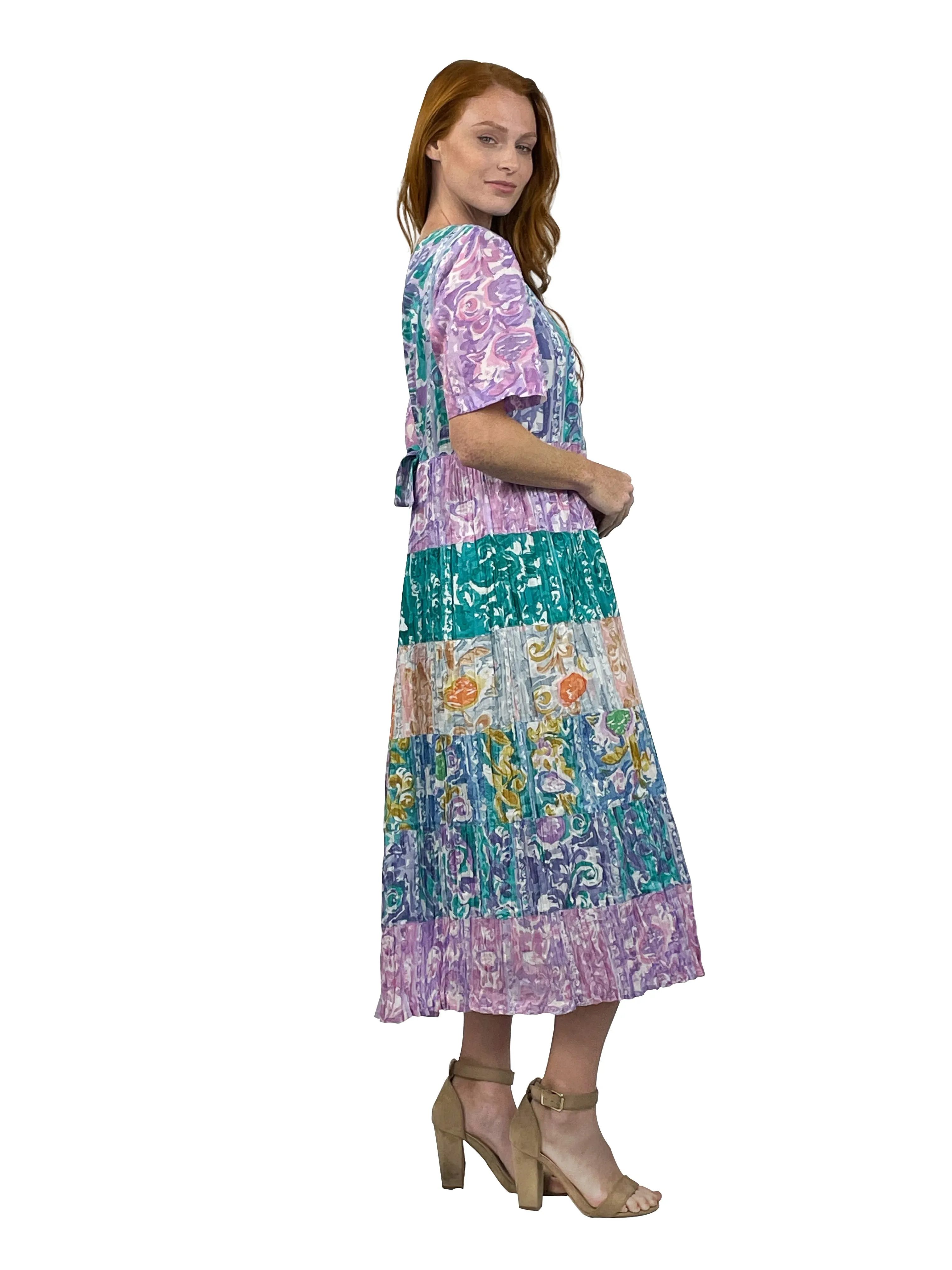 La Cera Plus Size Tiered Watercolor Floral Dress