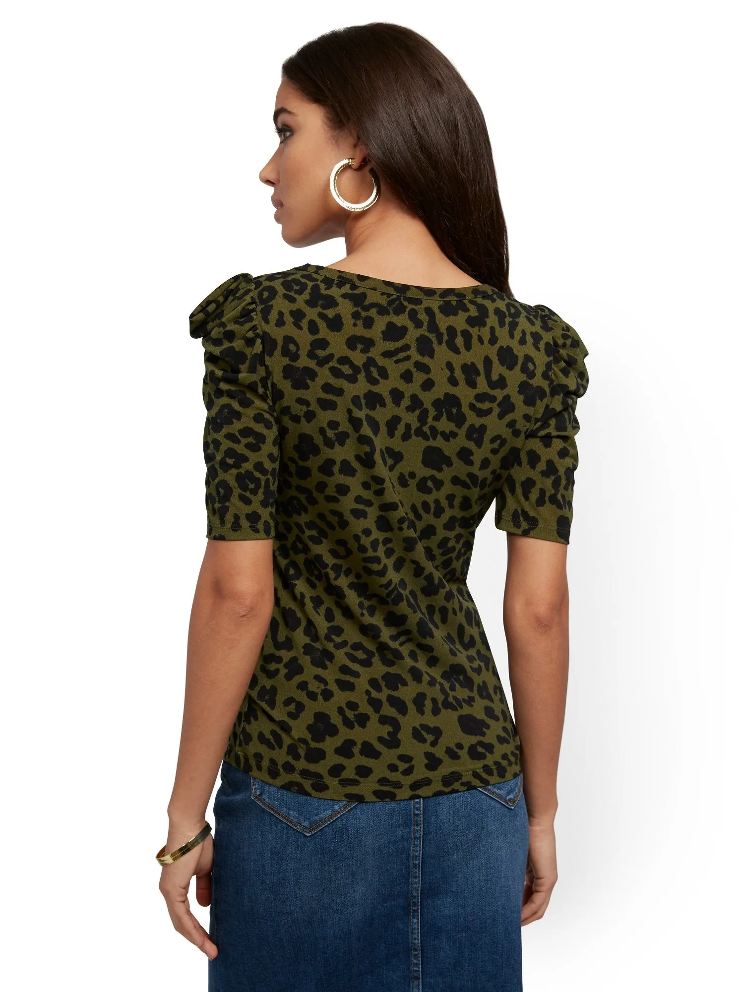 Leopard-Print Puff-Sleeve Top