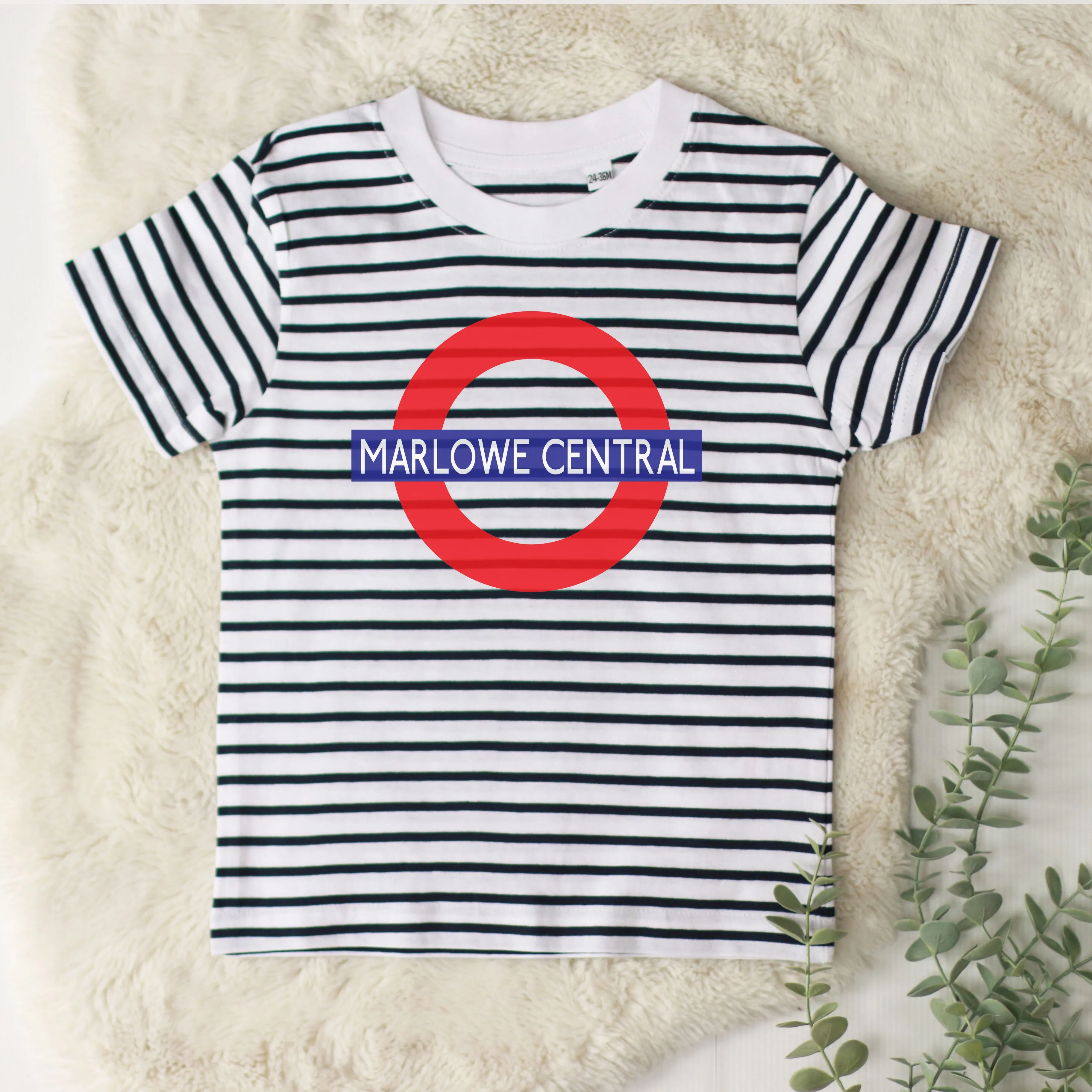 London Tube (personalised) Name Central Kids Stripe T-Shirt