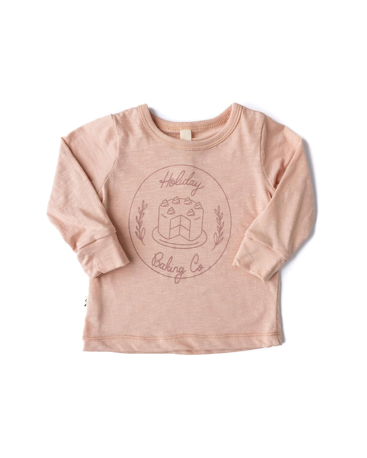 long sleeve tee CO - holiday baking on shell pink