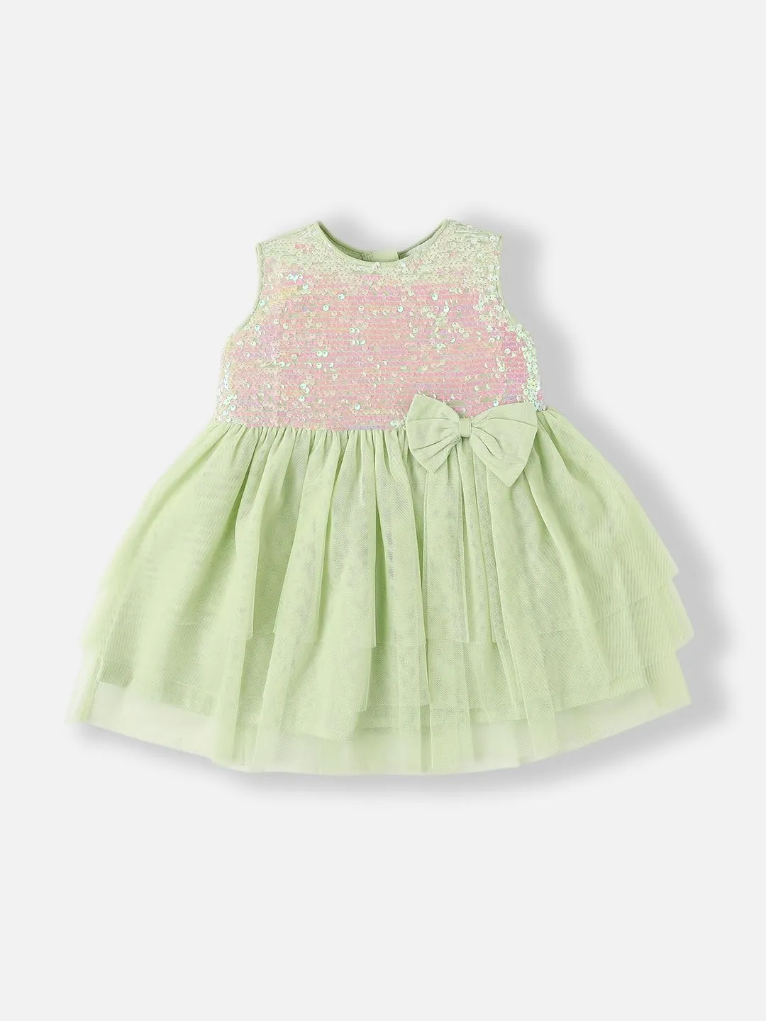 Nauti Nati Baby-Girl's Polyester A-Line Knee-Length Casual Dress (NNNGTW060066_Green