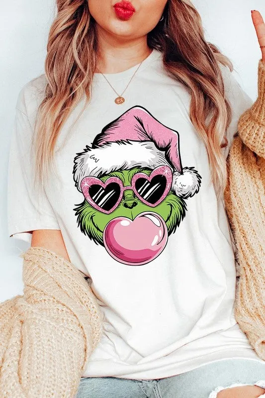 Pink Blowing Bubble Grinch Graphic Tee