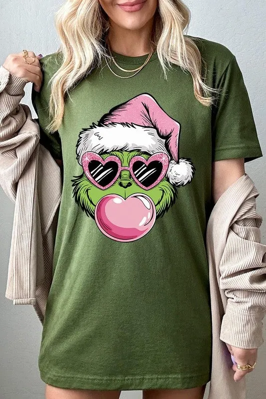 Pink Blowing Bubble Grinch Graphic Tee