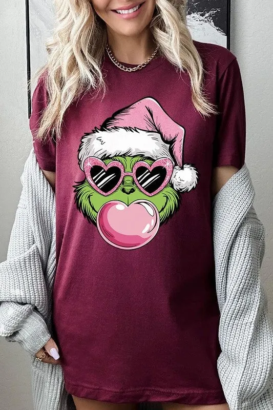 Pink Blowing Bubble Grinch Graphic Tee