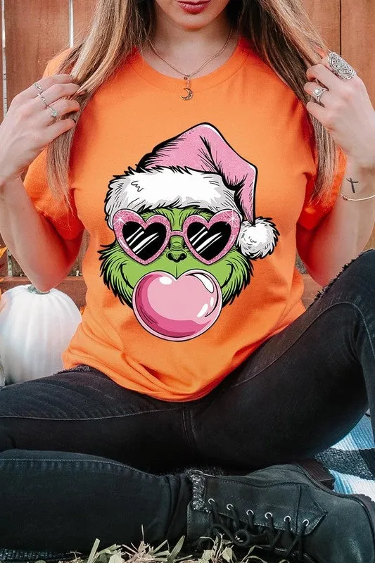 Pink Blowing Bubble Grinch Graphic Tee