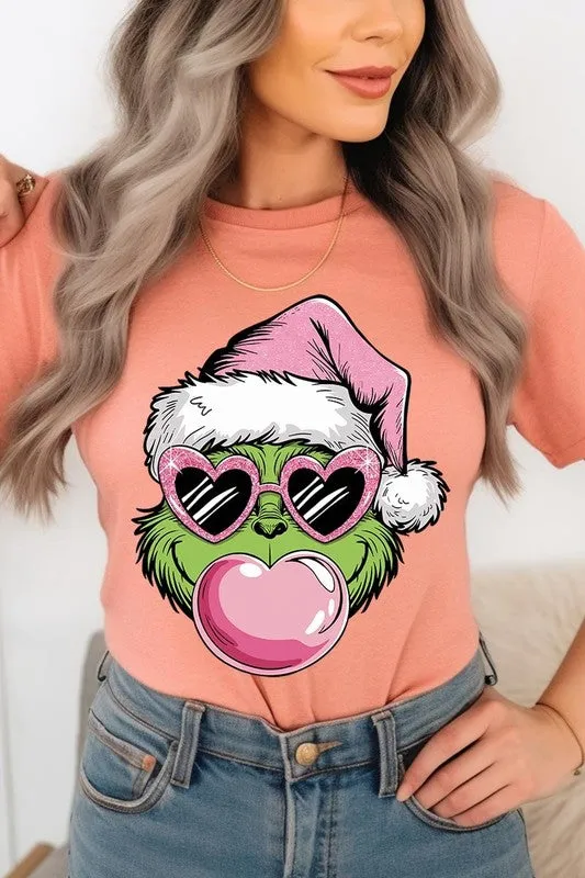 Pink Blowing Bubble Grinch Graphic Tee