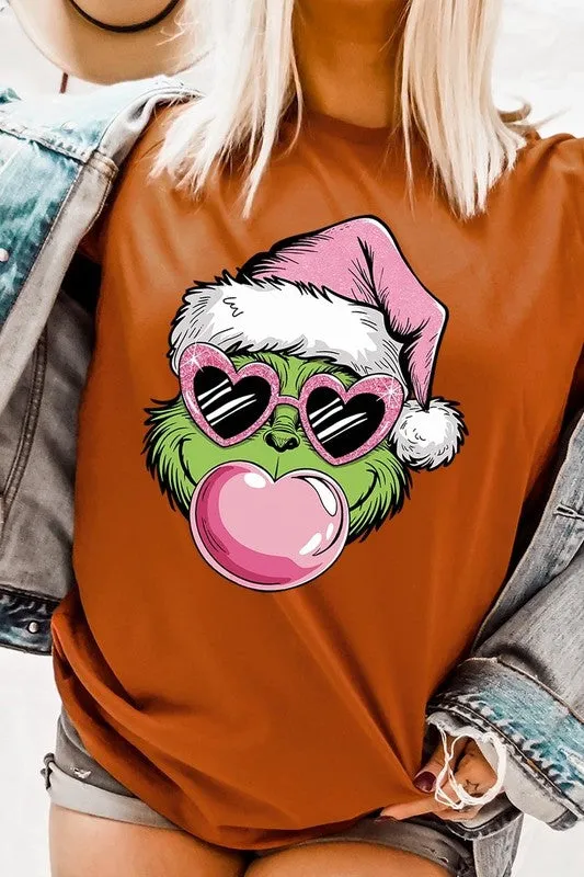 Pink Blowing Bubble Grinch Graphic Tee