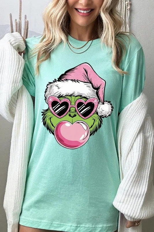 Pink Blowing Bubble Grinch Graphic Tee