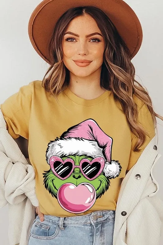 Pink Blowing Bubble Grinch Graphic Tee