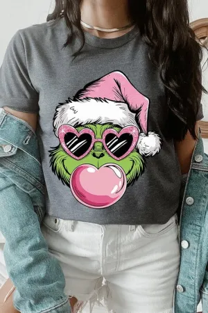 Pink Blowing Bubble Grinch Graphic Tee