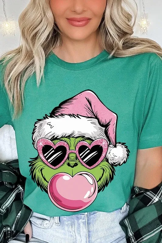 Pink Blowing Bubble Grinch Graphic Tee