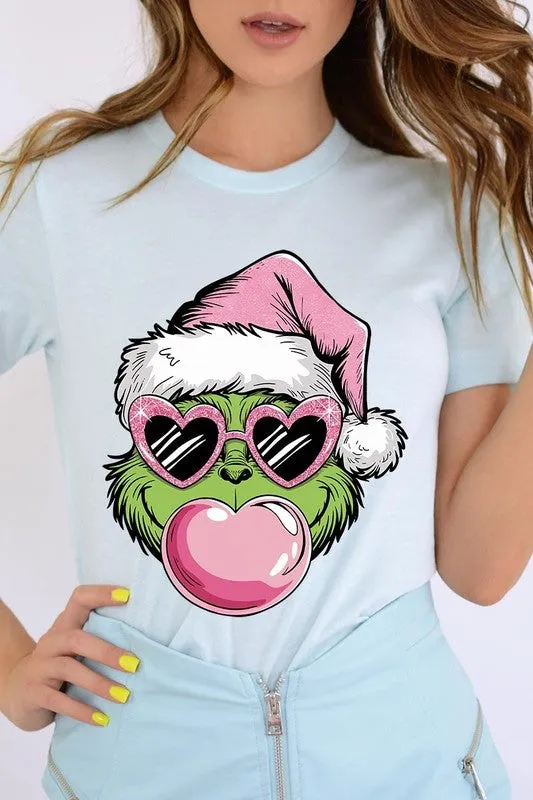 Pink Blowing Bubble Grinch Graphic Tee