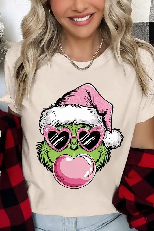 Pink Blowing Bubble Grinch Graphic Tee