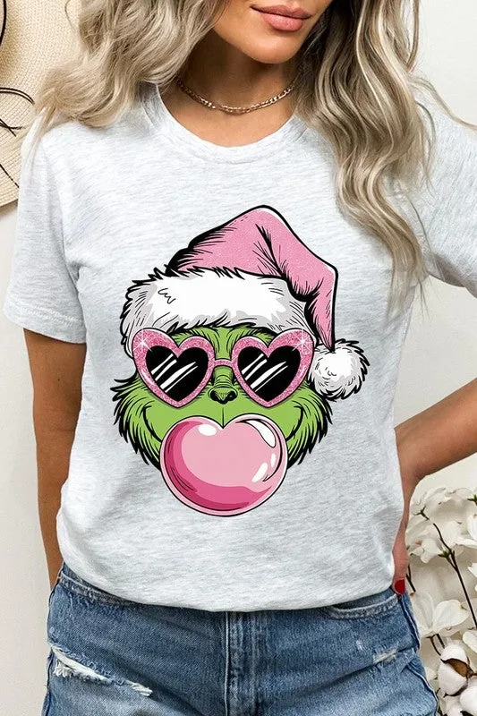 Pink Blowing Bubble Grinch Graphic Tee